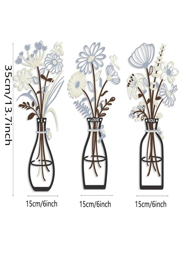 ALHBEJT 3 Pcs Metal Flowers Wall Decor Rustic Farmhouse Wall Arts Bathroom Dining Room Wall Decor Minimalist Decor Housewarming Gifts (Light Blue White) - Image 2